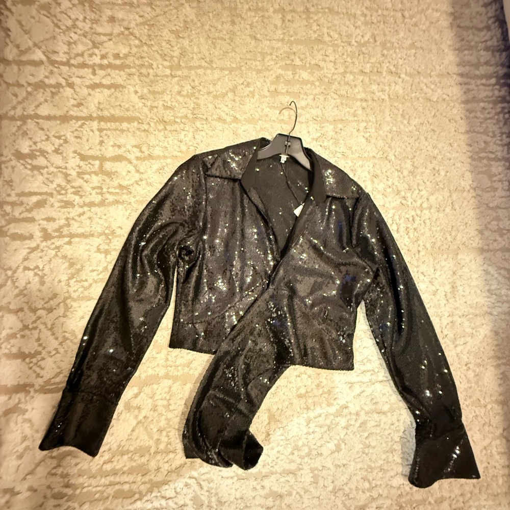 Reiss Shimmering Black Sequin Jacket
